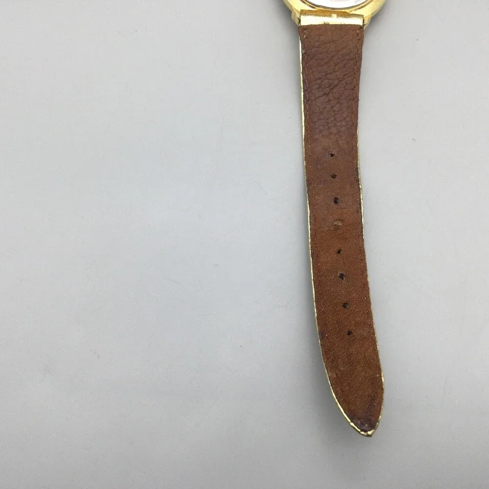 Vintage Ronica Womens Watch 31mm Gold Tone Gem Leather New Battery